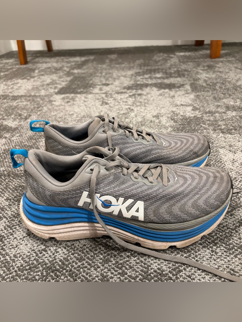Hoka One One Gaviota 5 Grey Blue Athletic Running Shoes Mens U.S. 10D